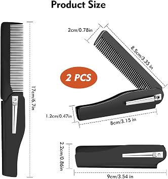2PCS Folding Beard Comb for Men, Fine Tooth Comb, Pocket Comb