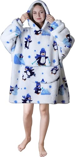 Miniatura 2 de Queenshin Wearable Blanket Hoodie,Oversized Flannel Comfy Sweatshirt for Adults,Warm Cozy Hooded Body Blanket