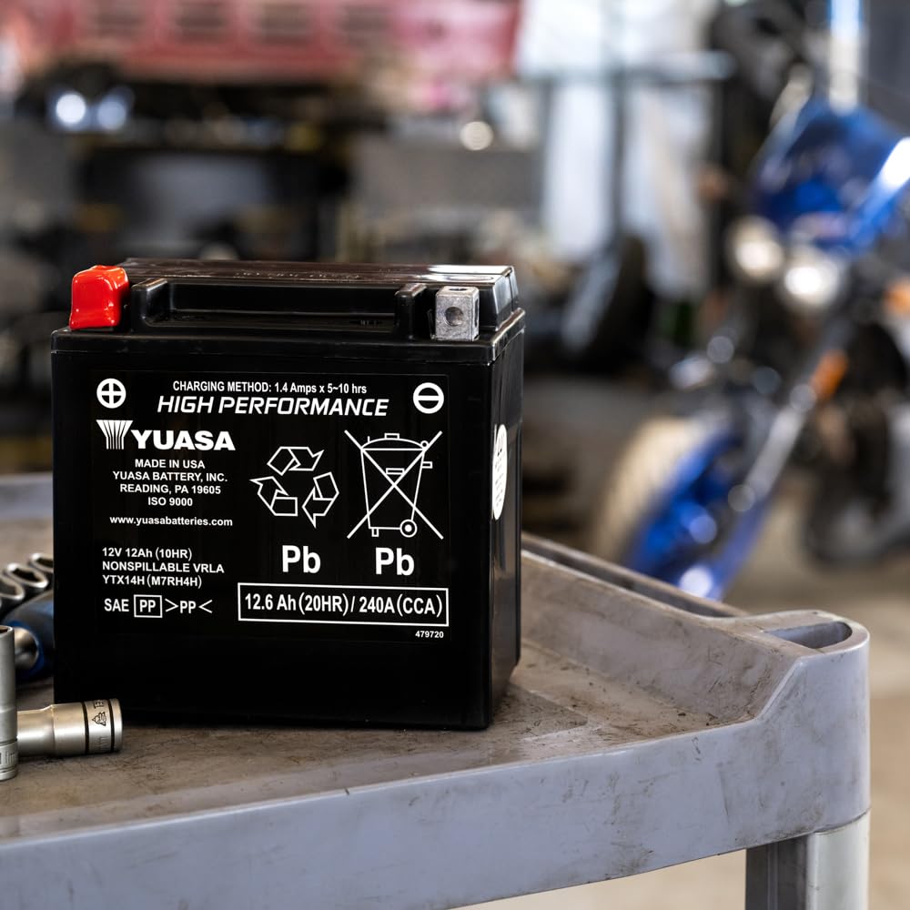 Yuasa YTX14H 12V 240 CCA Batería Moto AGM VRLA Alto Rendim. | 12V, 12.6 Ah, 4.8 kg, Mayor Arranque, Resist. Vibración y Corrosión, Ideal Motos