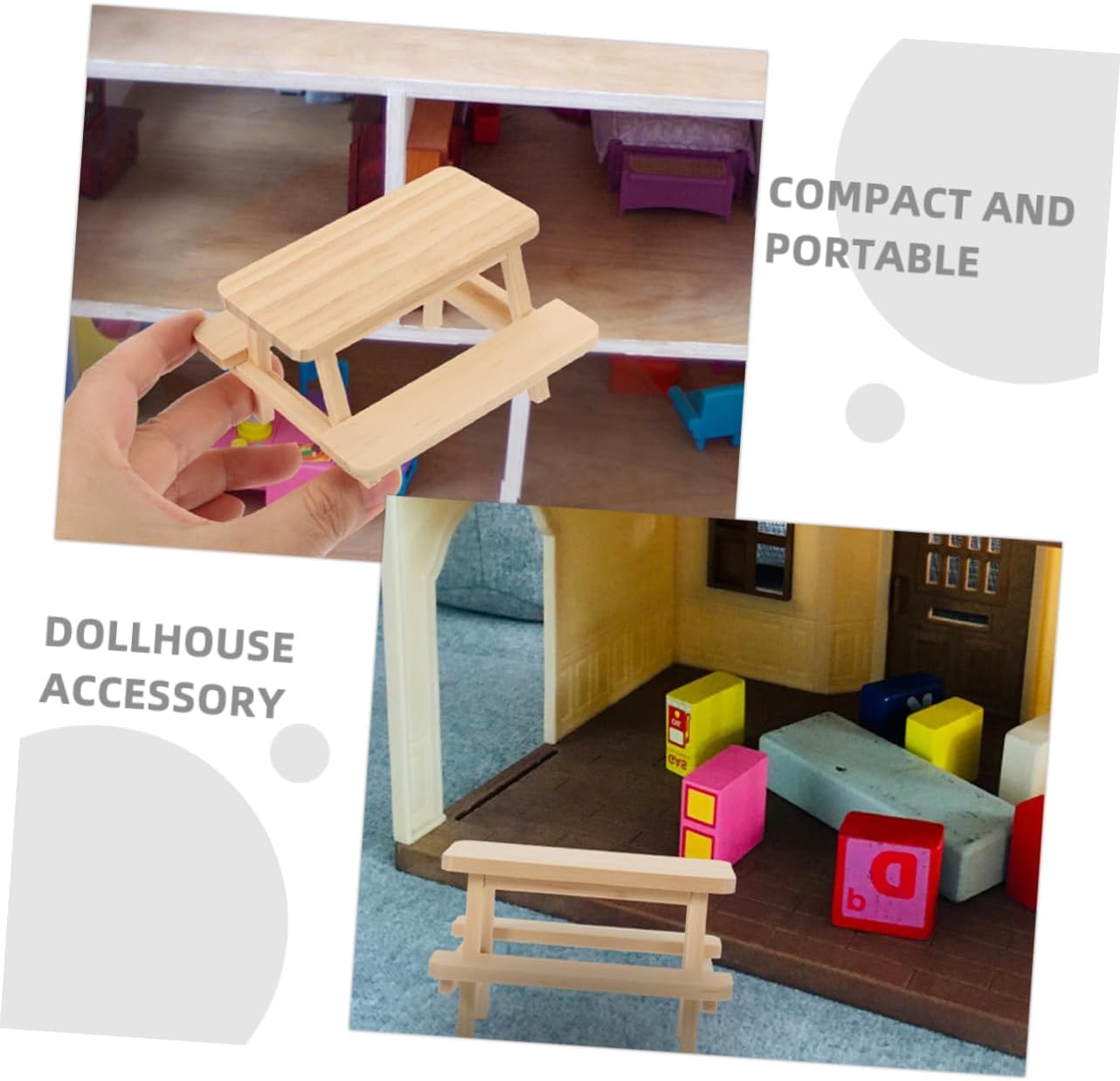 Abaodam 2Pcs Miniature Wooden Picnic Table Dollhouse Furniture Accessories Unfinished Wood Bench Table for Creative Photography Dollhouse Decoration Scene Setup