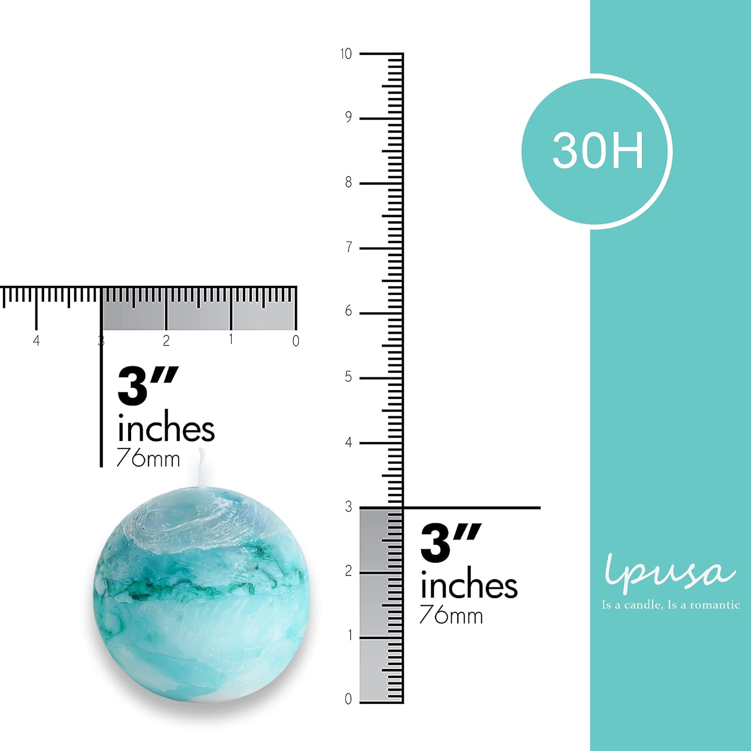Tie-dye Turquoise Rustic Ball Pillar Candles - 3 Inch Unscented Round Candles for Wedding Decoration and Home Decor - Set of 3 Paraffin Sphere Candles