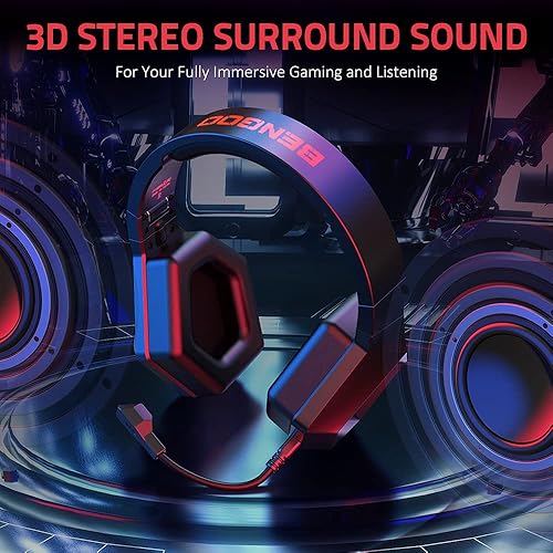 Miniatura 9 de BENGOO Auriculares inalámbricos para juegos 24G para PS5 PS4 PC con micrófono desmontable con cancelación de ruido luz LED roja orejeras de memoria