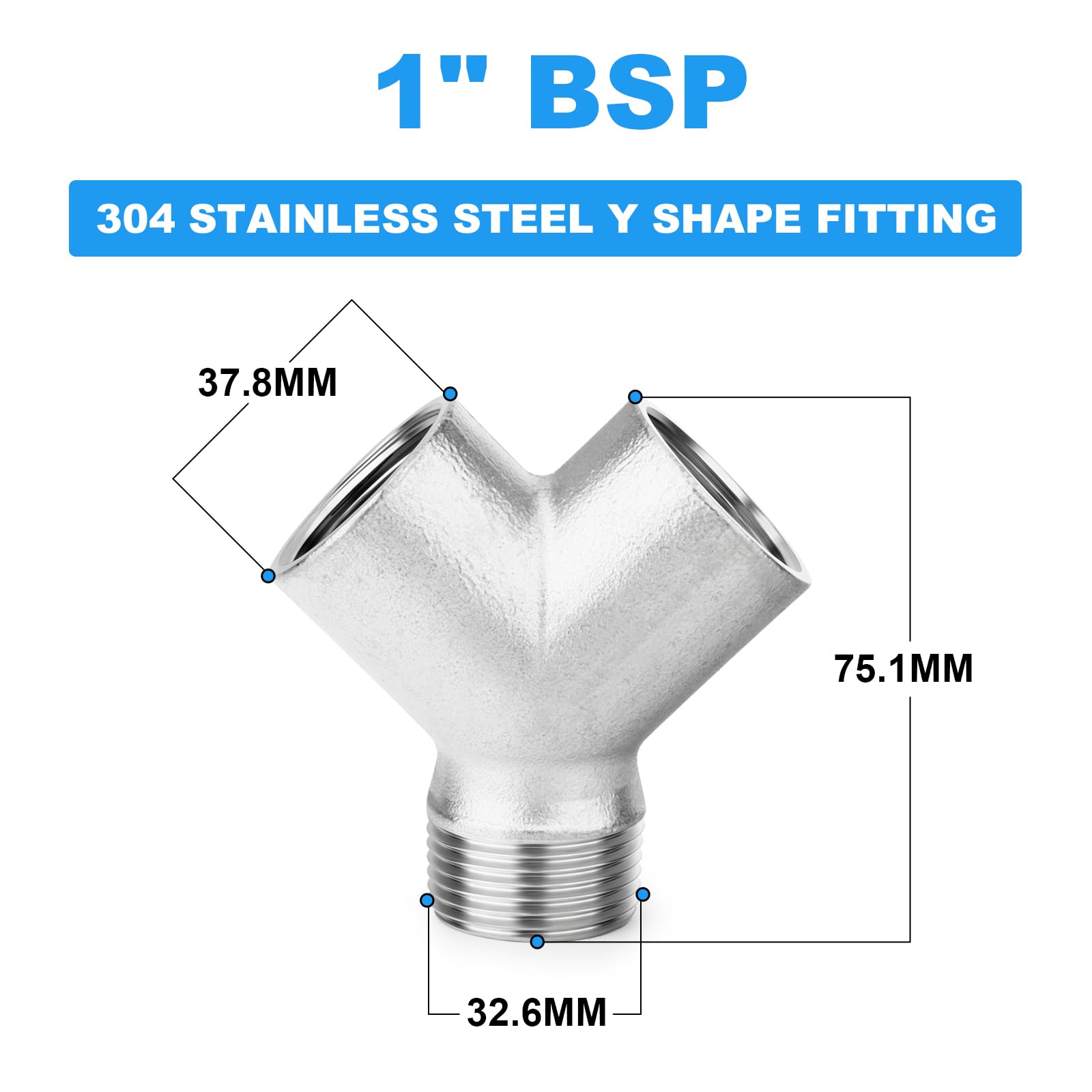 2 Stück 304 Edelstahl Y Form 3 Wege Rohrverschraubungen, 1" BSP Innengewinde x 1" BSP Innengewinde x 1" BSP Außengewinde Verbinder