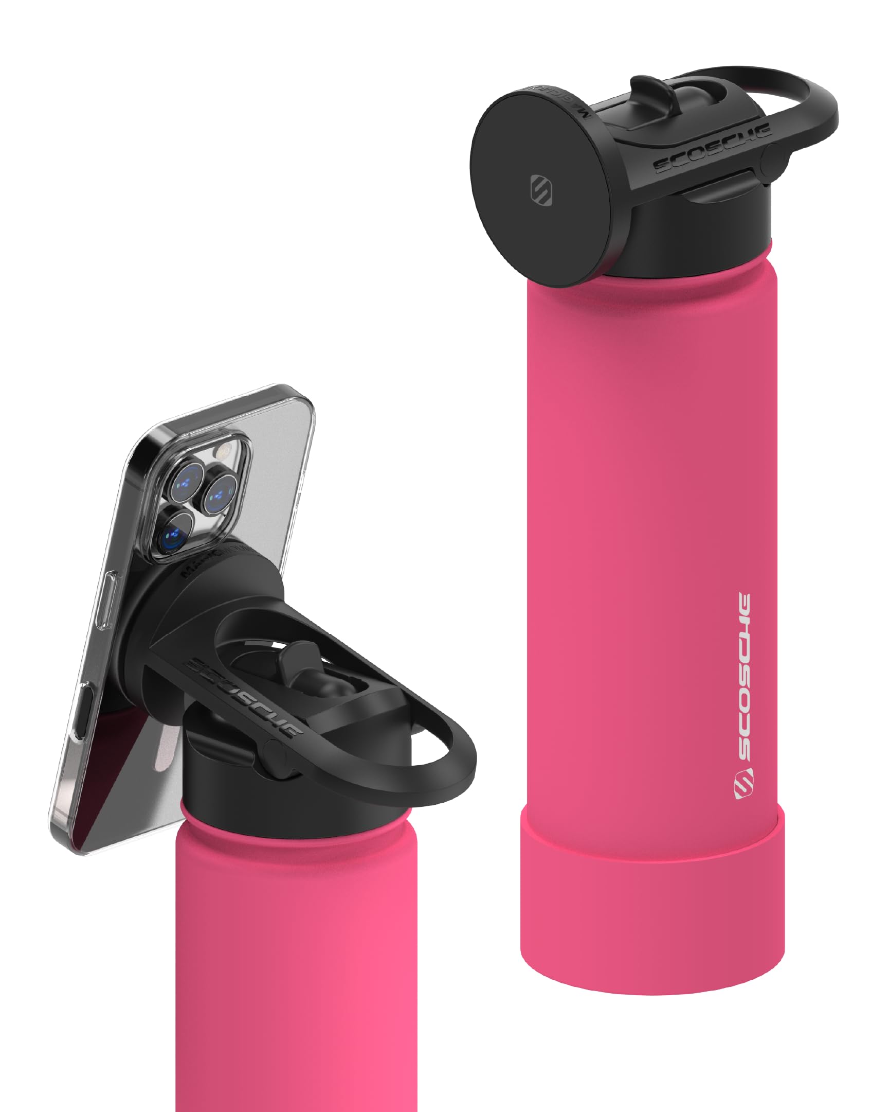 Scosche MFMS22 MagicMount - Borraccia in acciaio inox con supporto per telefono MagSafe, borraccia termica per caldo 12 ore e freddo 24 ore, con supporto magnetico per telefono, per palestra, auto