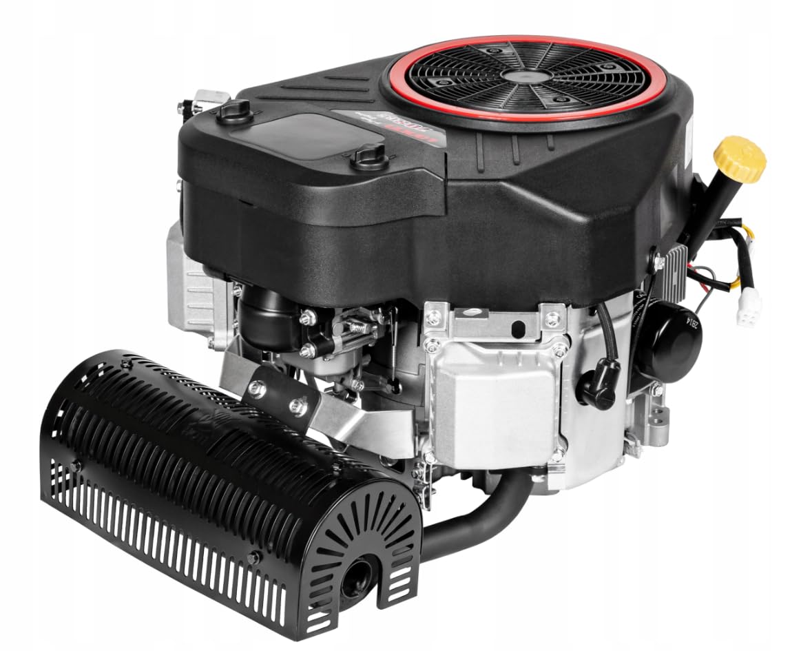 Loncin LC2P77F V-Twin Benzinmotor 22 PS 708 ccm für Rasentraktor, Vertikalwelle 25,4 mm, Elektrostarter, 2-Zylinder Motor inkl. Original Schalldämpfer 180571314-0001, Hochleistungs-Traktormotor