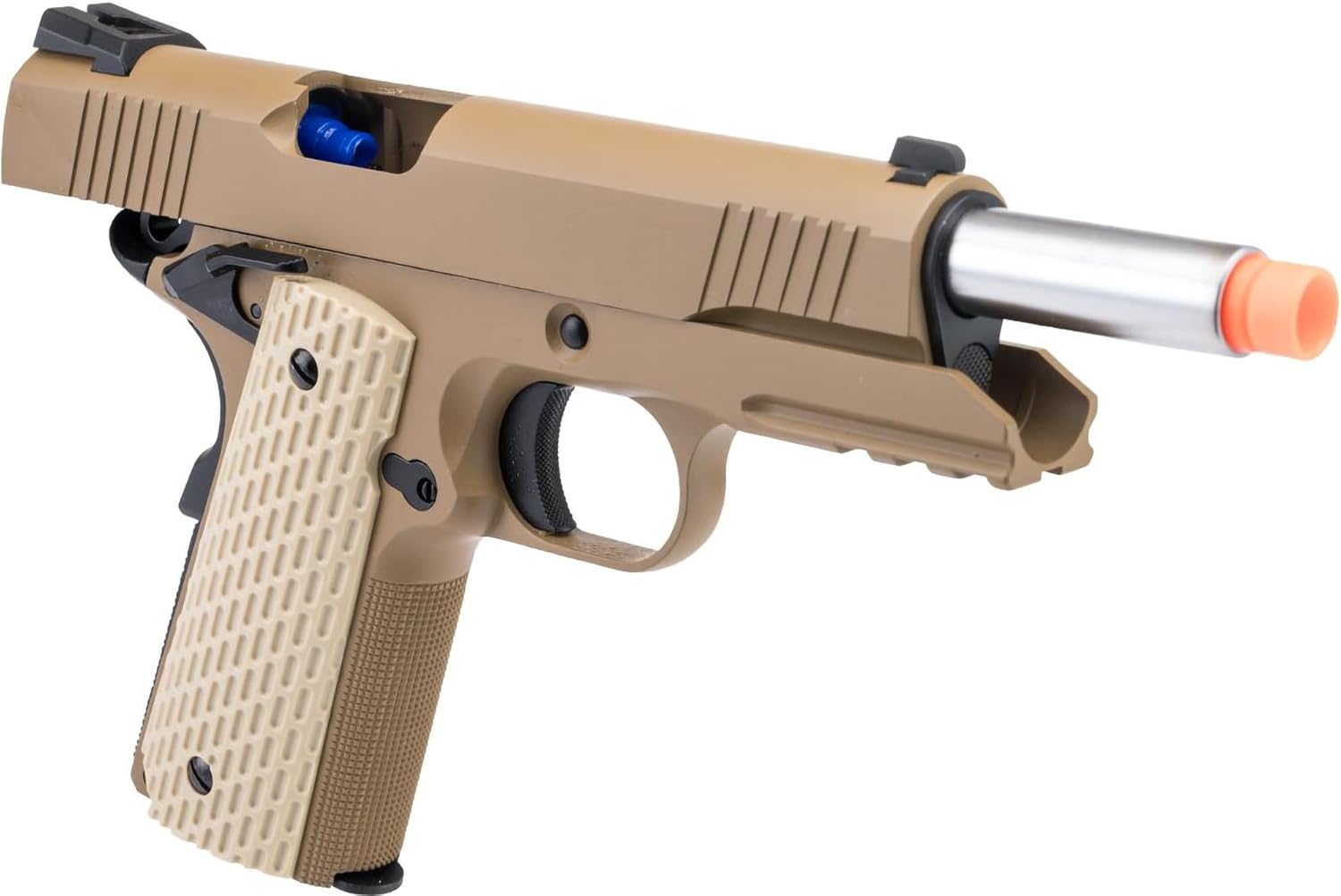 Evike Airsoft - WE-Tech 1911 Warrior Gas Blowback GBB Airsoft Pistol (Color: Desert) - (PID: 33152)