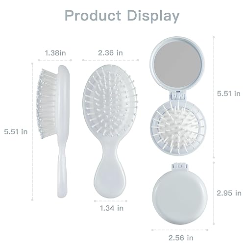 Miniatura 2 de Joi-Fun Mini cepillo de viaje para mujereshombresniños  Cepillo desenredante de bolsillo con espejo para cabello húmedo y seco  Juego de cepillo de