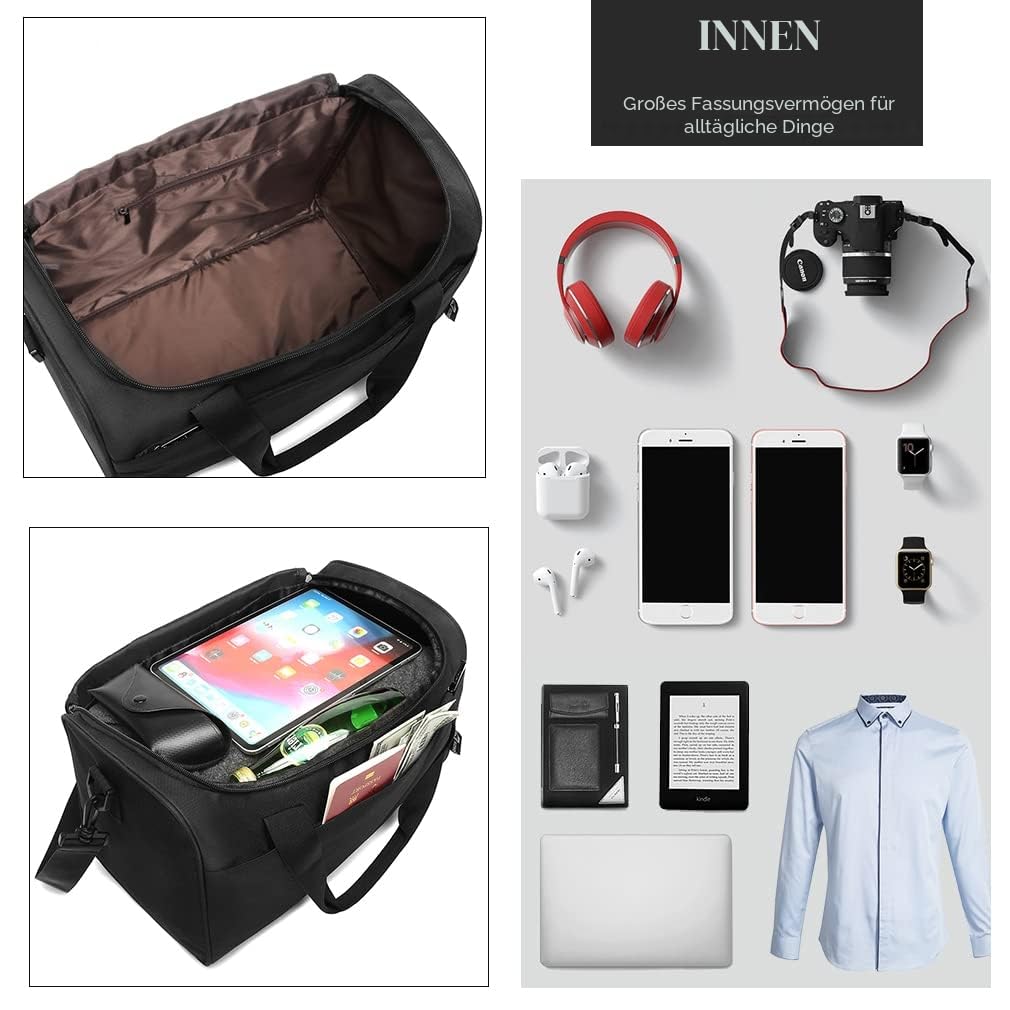 KONO Ryanair Handgepäck 40x20x25 Handgepäck Tasche Reisetasche Flugzeug Weekender Klein Gepäck für Damen und Herren mit Schultergurt (Schwarz) - Image 2
