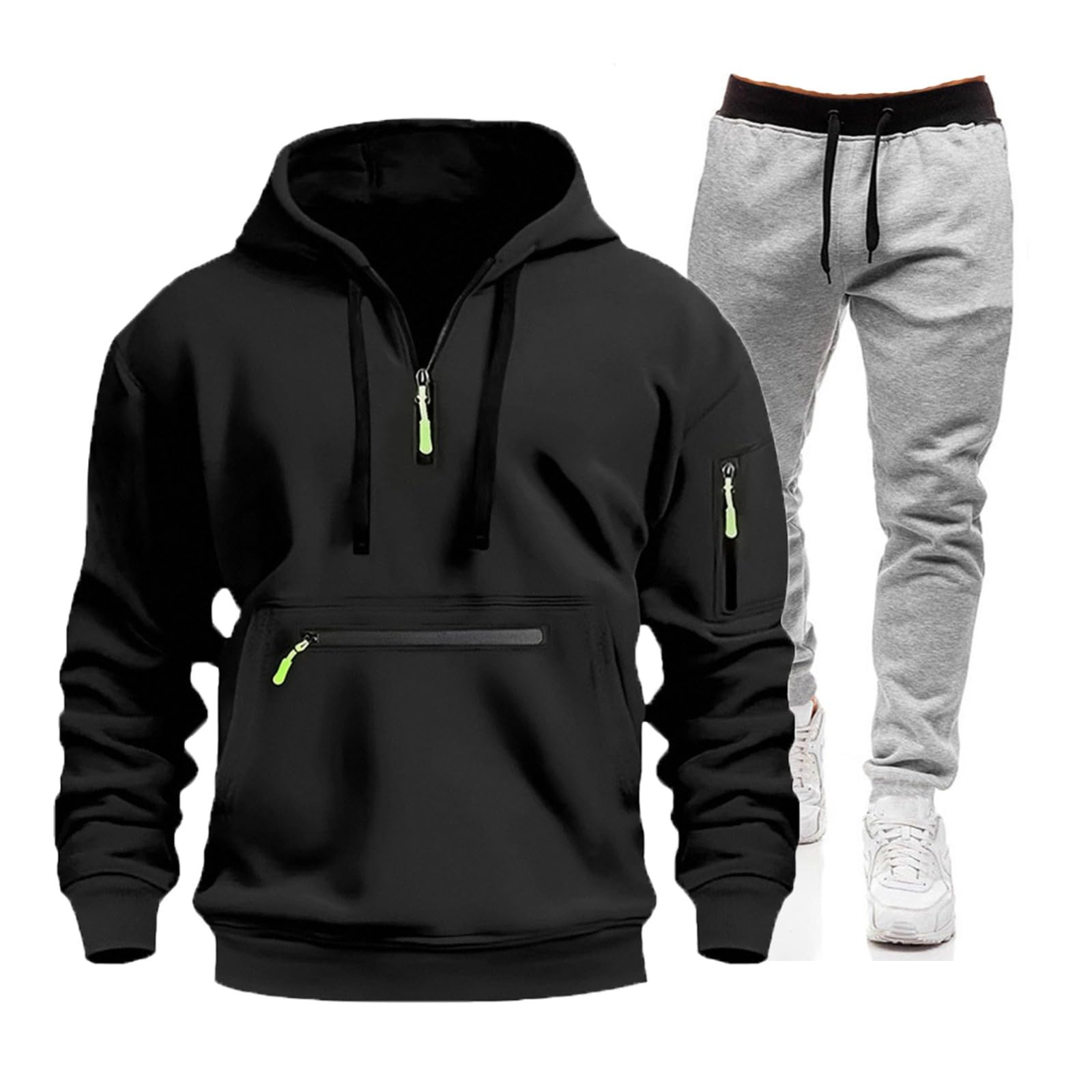 Męski zestaw dresowy, bluza z kapturem i joggery, 2-częściowy dres treningowy z zamkiem błyskawicznym dla mężczyzn, miękka polarowa bluza z kapturem i spodnie, lekka, wygodna odzież sportowa, strój na