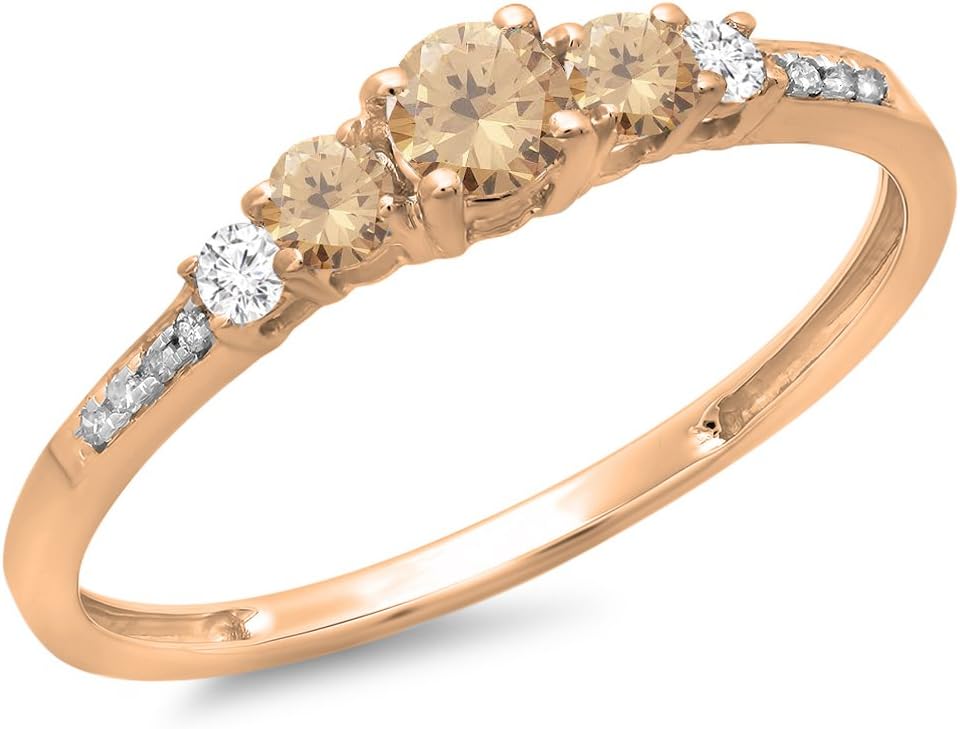 Dazzlingrock Collection 0.40 Cttw 10K Solid Gold Round Champagne & White Diamond Womens Bridal 5 Stone Engagement Ring