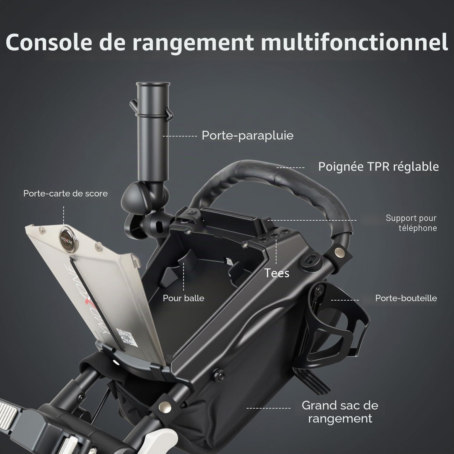 Chariot de golf pliable à 3 roues, taille compacte, noir