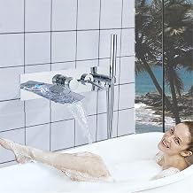 Water-Tap Bath Shower Systems Led Waterfall Bathtub Shower Faucet, Led Wall Mounted Bath Shower Single Handle Mixer Tap Handheld Shower Mixer Tap,Chrome