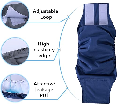 Miniatura 3 de Paquete de 4 bandas lavables para el vientre para perros, pañales reutilizables para perros, pañales de alta absorción para cachorros, pañales para