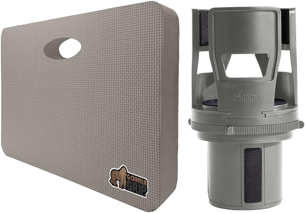 Gorilla Grip Kneeling Pad and Car Cup Holder Expander, Extra Thick Kneeling Pad in 17.5x11 Inch Water Resistant, Car Cup Holder Expander Fits 18 to 48oz Big Water Bottles Both in Gray, 2 Item Bundle