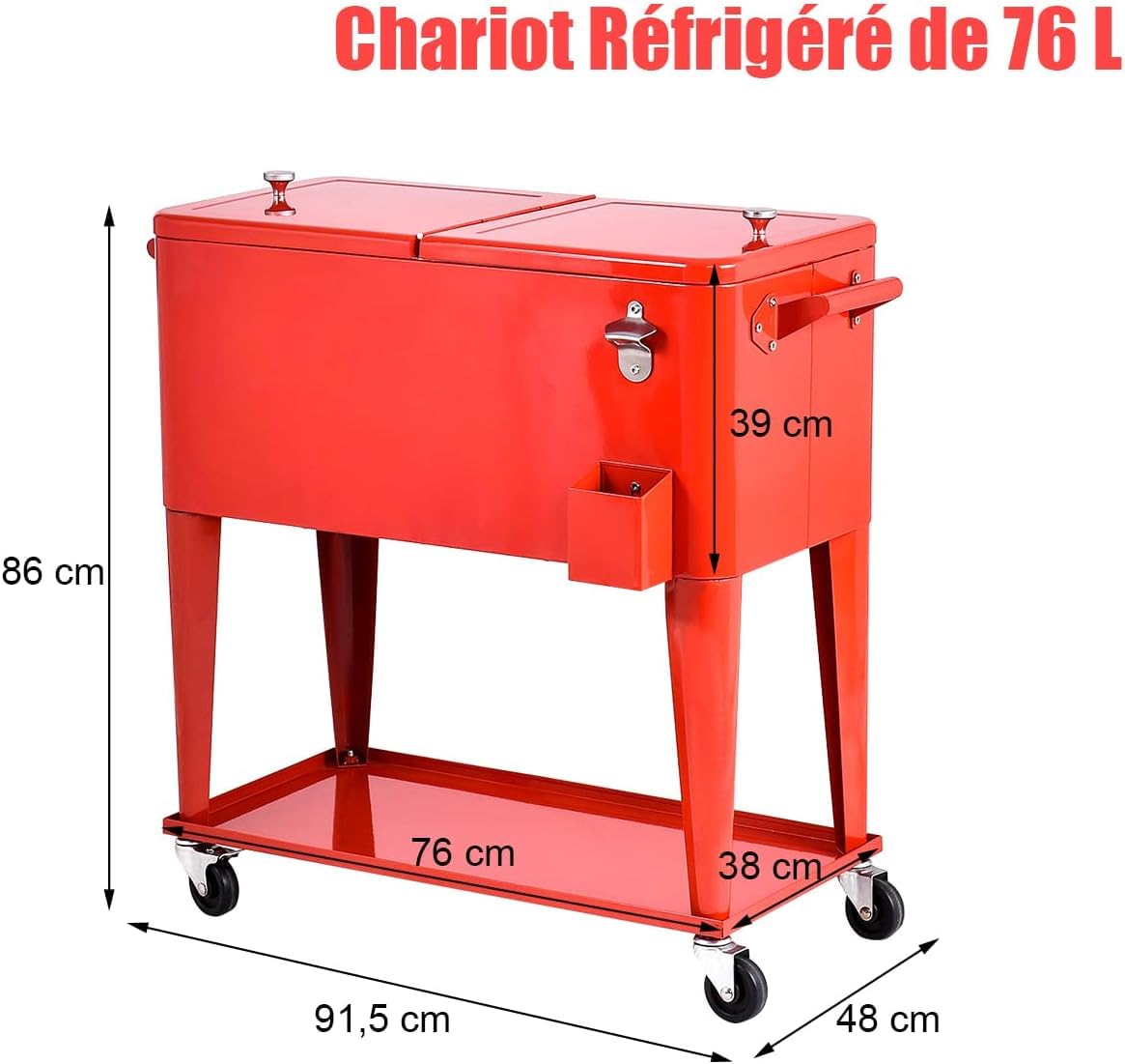 GOPLUS Carrito Nevera 76L, Nevera Portátil con Ruedas para Bebidas y Hielo, Bar Móvil con Sacacorchos y Estantes para Jardín Terraza Picnic Fiesta Exterior
