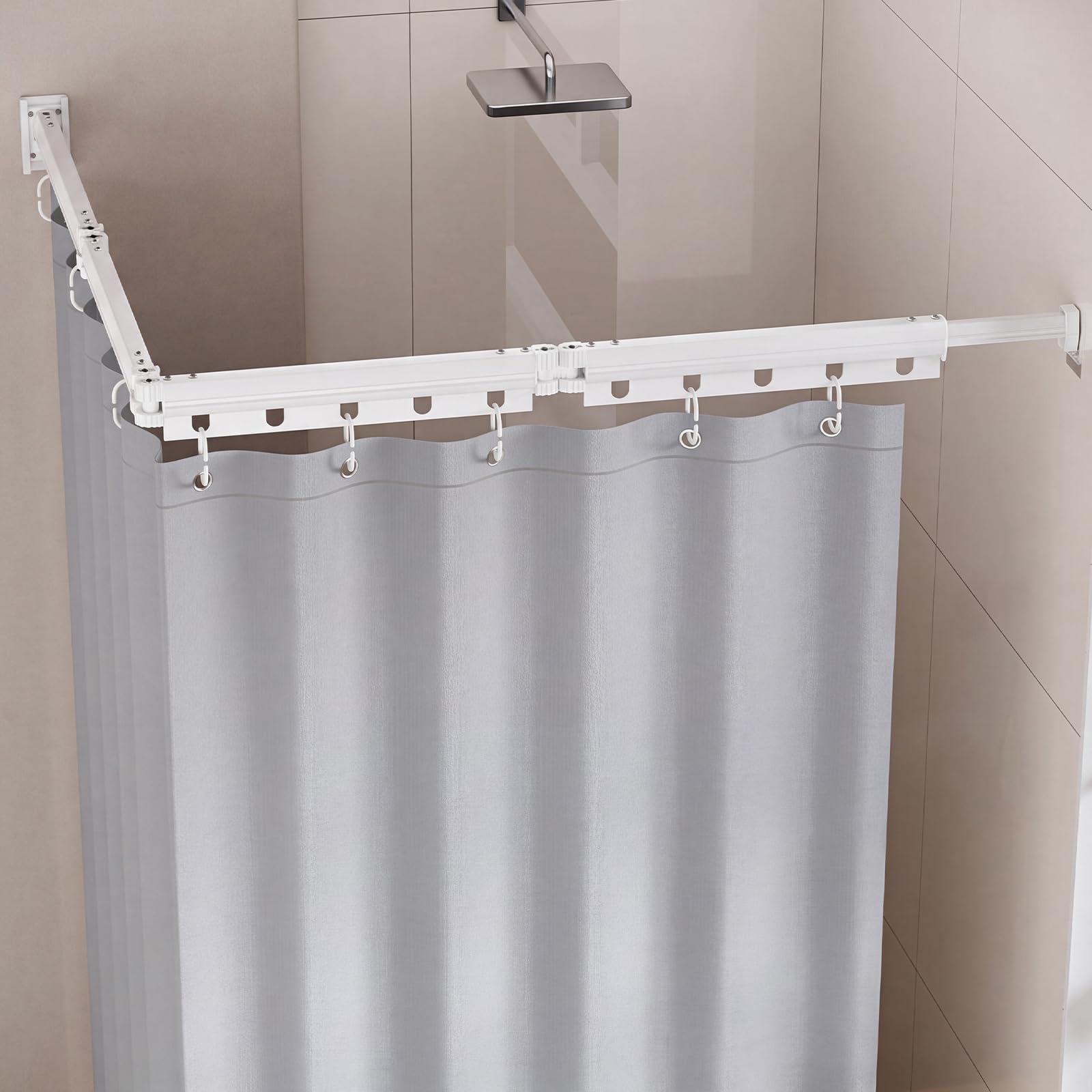 Rideau De Douche Sans Perçage,Tringle à Rideau De Douche pliable et murale, composée de quatre sections et réglable sans clous, idéale pour les salles de bain, baignoires, et cabines d'essayage