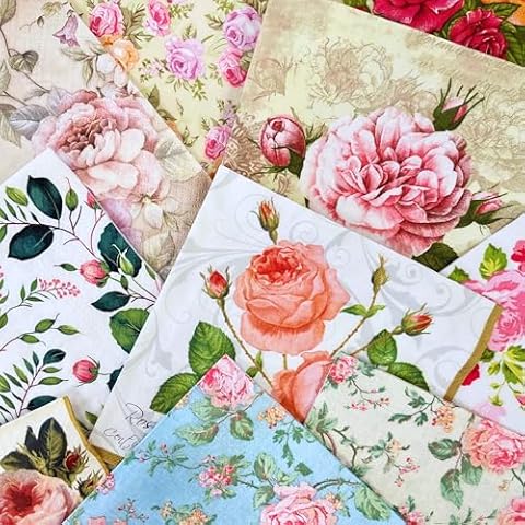 Keep Unique Mystery Pack Decoupage Paper Napkins, 20-ct Assorted Surprise Napkins, Decorative Napkins Roses Floral Flowers for Art Craft Junk Journal, 20 Different Designs Cover