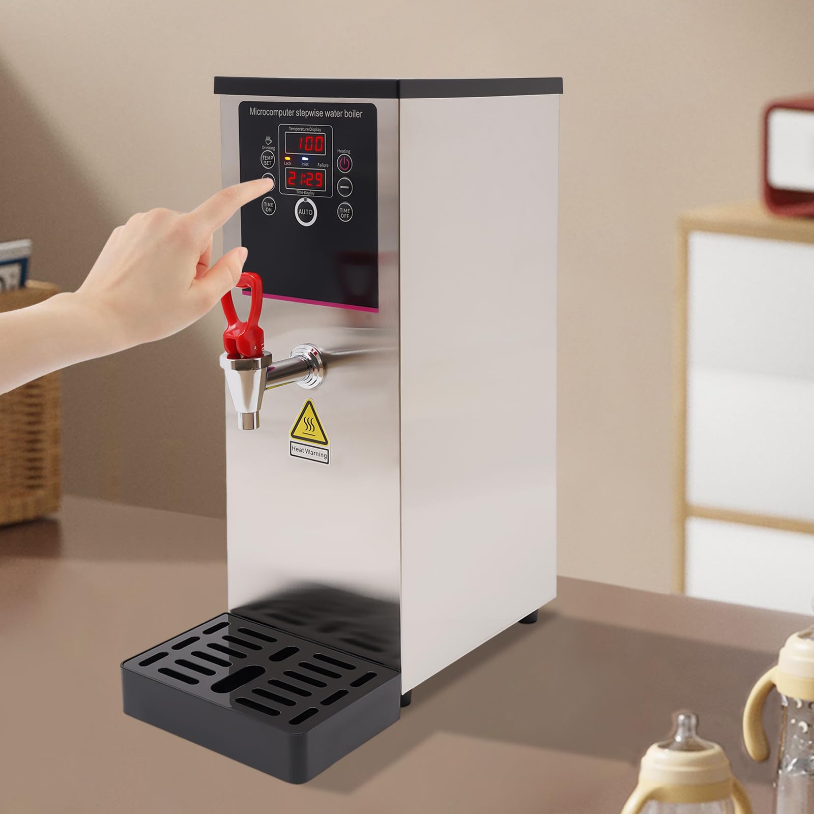 Commercial Hot Water Dispenser Electric Water Boiler Warmer,304 Stainless Steel Large Capacity Electric Dispenser for Kitchens, Living Rooms, Cafes, Restaurants, Offices. (10L Silver)