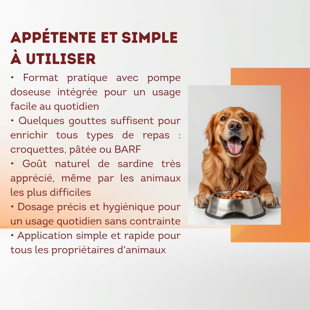 2L Huile de Sardine 100% Naturelle pour Chiens, Chats et Chevaux, Très Riche en Oméga 3-6-9 et Vitamines E | Fabriqué en UE