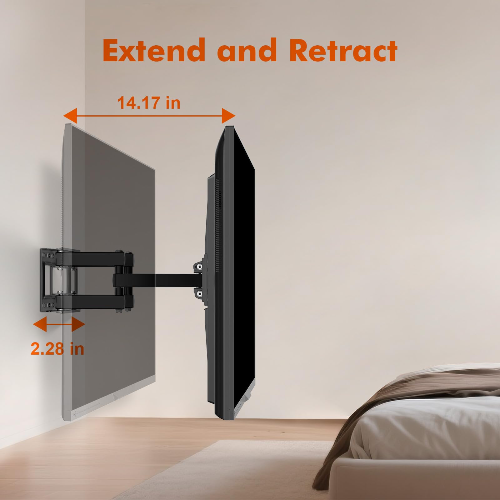 GRIFEMA GB1006-4 Support Mural TV 26-65 Pouces, Fixation Murale TV Contenir Jusqu'à 35KG, Accroche Television Mural Orientable,Inclinable et Extensible, Max Vesa 400x400mm pour Plat/Incurvé