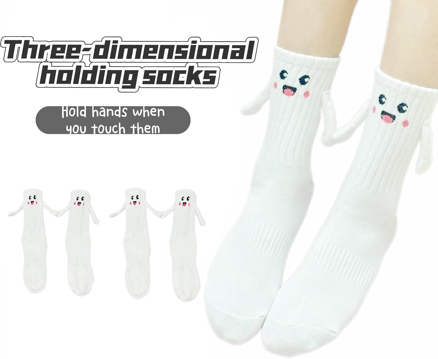 4 Pairs Hand Holding Socks,Adult Magnetic Hand Holding Funny Socks for Christmas and Valentine - Image 4