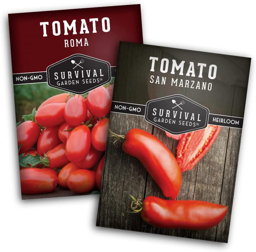 Miniatura 1 de Survival Garden Seeds Colección de tomates coloridos, semillas de tomate de pasta romana, San Marzano y Amish, 3 sabrosas variedades reliquia sin OMG