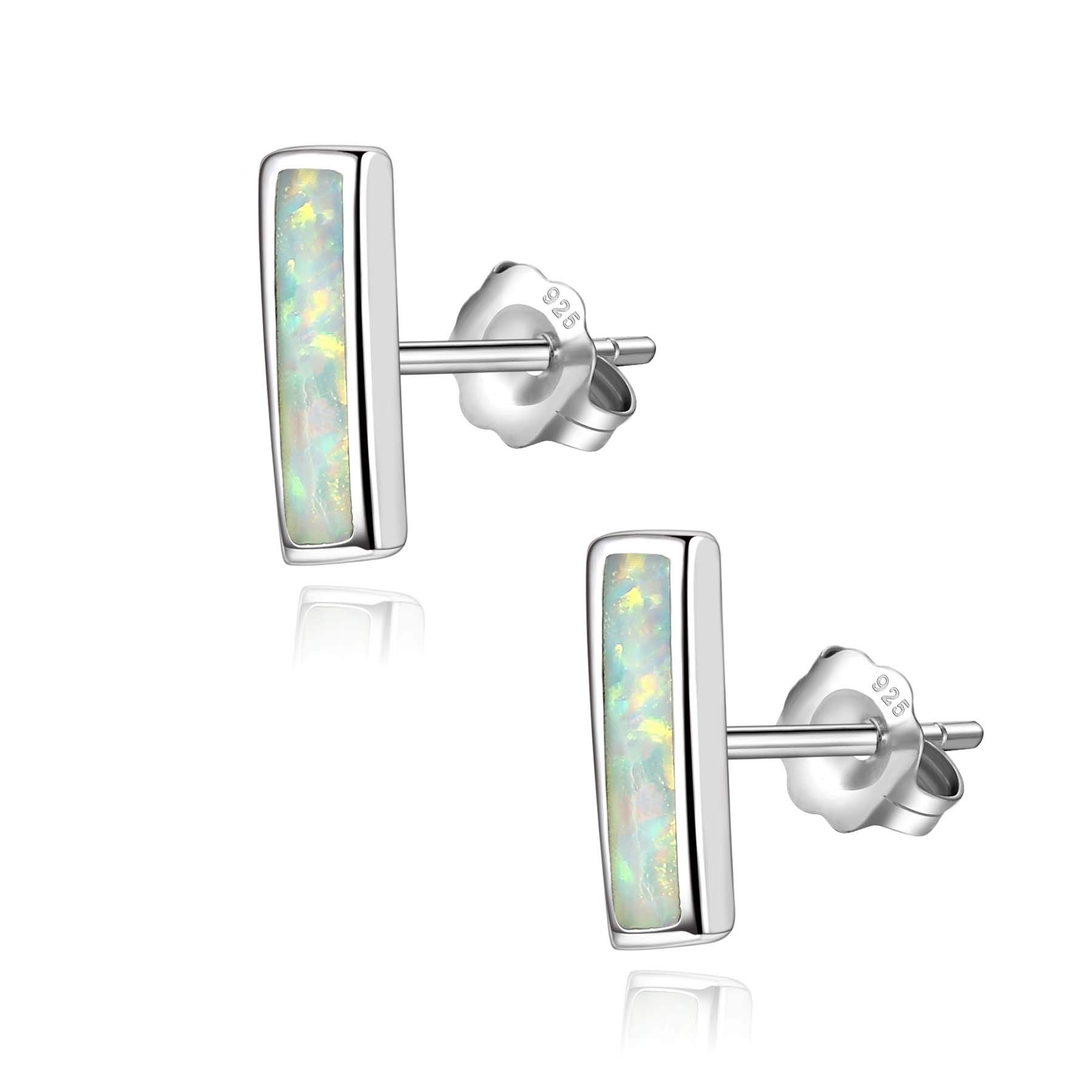 YOURDORA925 Sterling Silver Simple Bar Stud Earrings Opal White Mini Ear Studs Original Jewelry Gift Unisex