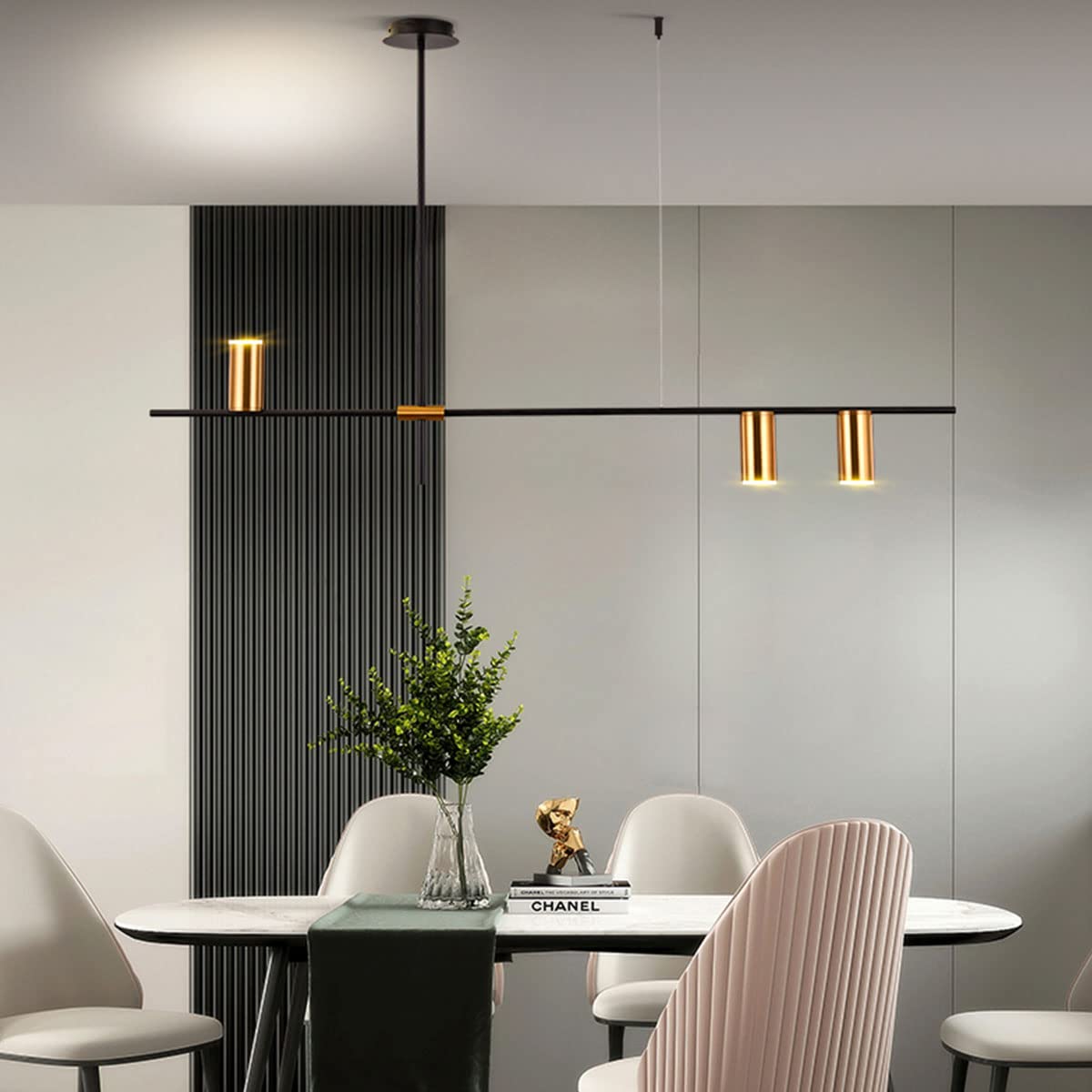 Plafonnier LED suspendu 3 flammes dore avec douilles E27 pour table a manger