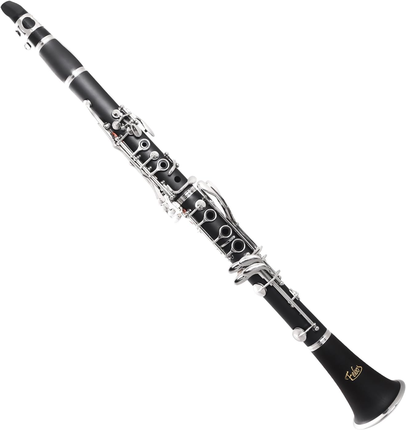 Febos Bb Flat Clarinet Black with Soft Case,Gloves, Cleaning Cloth,Cork Grease (FCL-B53)