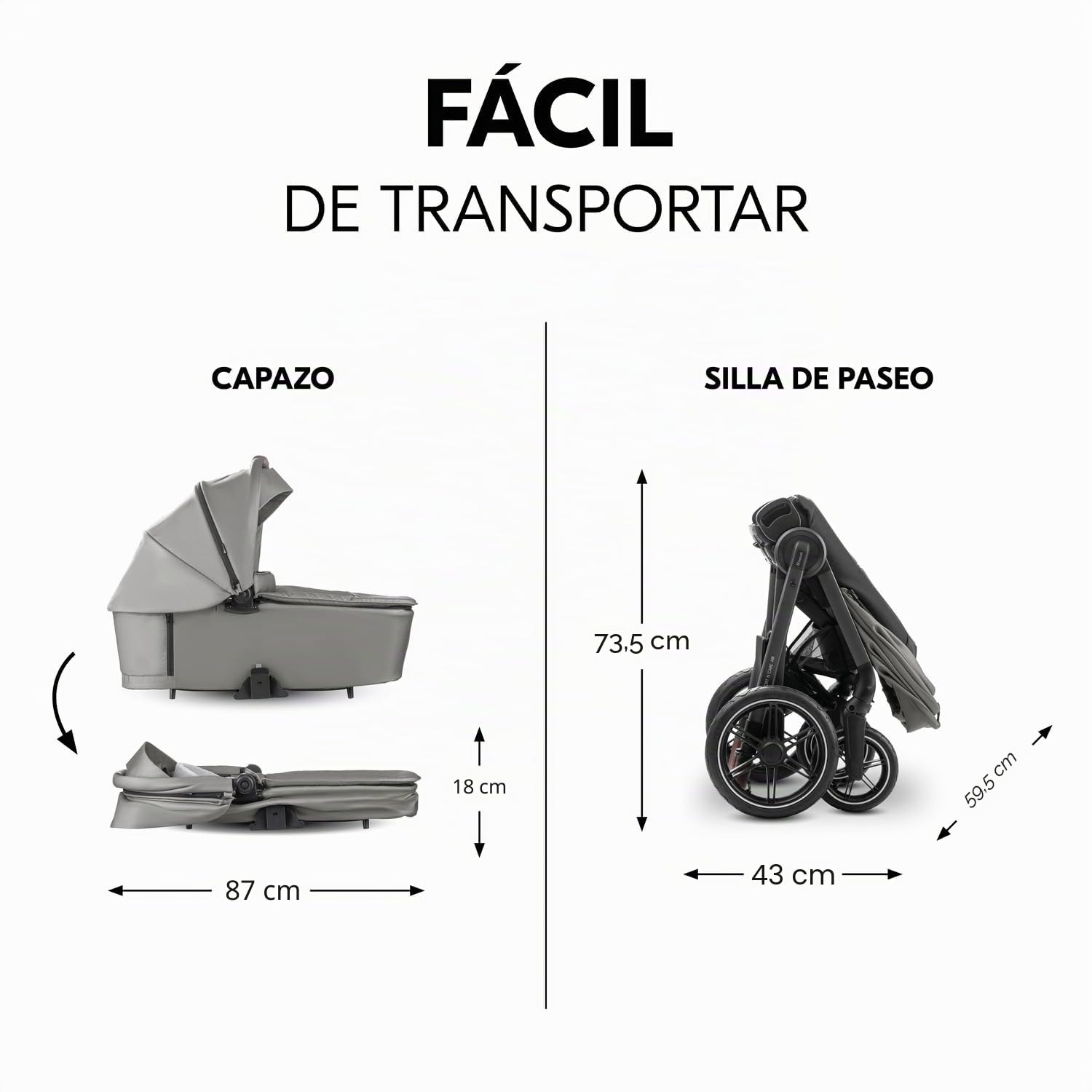 hauck Comfort N Care Air Set Cochecito 2in1 | Carrito Bebé desde Nacimiento hasta 22 kg - Capazo XL - Ruedas de Aire con Suspensión - Silla de Paseo Ligera Reversible y Reclinable - Adaptador - Moca