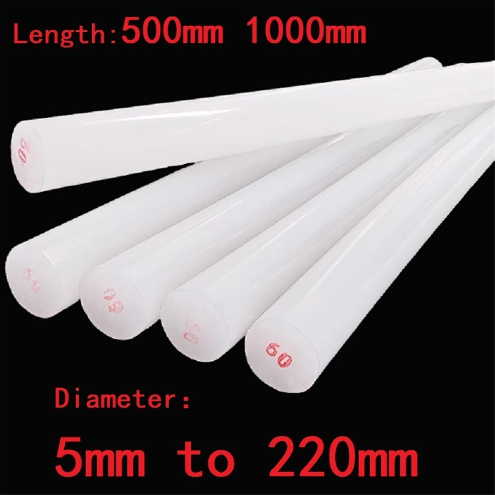 Nylonstange Schwarz Weiß Acetal Delrin Kunststoff POM Nylon Stange Schaft 5mm 6mm 8mm 10mm 12mm ~ 220mm Länge 500mm 1m für Projekte(White,45x500mm 1pc)