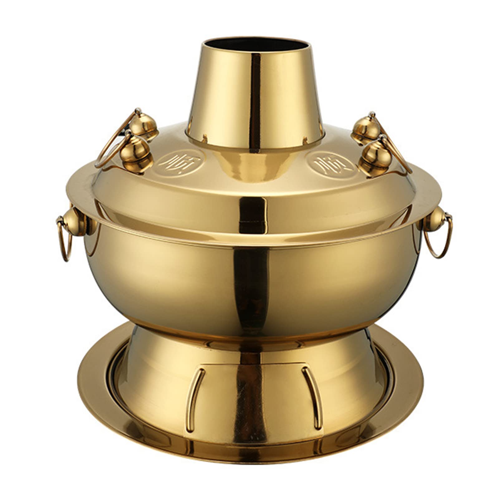 Copper Hot Pot,Vintage Shabu Pot,Vintage Copper Shabu Hot Pot Pan, Food Grade Stainless Steel Charcoal Shabu Hotpot Cooker Chinese Traditional Stew Pot Soup Pot Cookware for Home K ( Color : Gold , Si