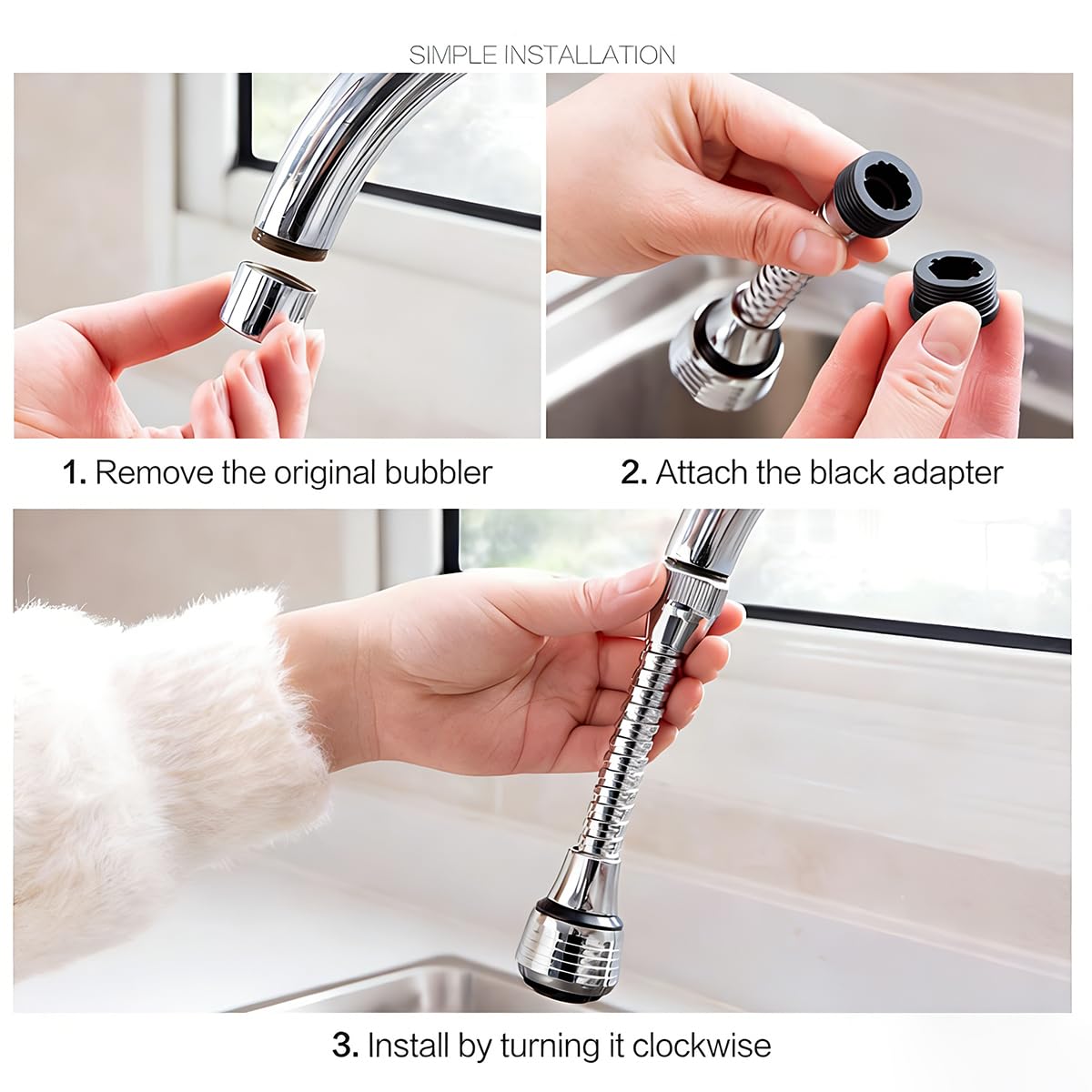 Filtro extensor de grifo con aireador, extensión universal de boquilla giratoria para fregadero, ahorro de agua de filtración multicapa para baño y cocina, cabezal rociador de grifo fácil de instalar — view 8