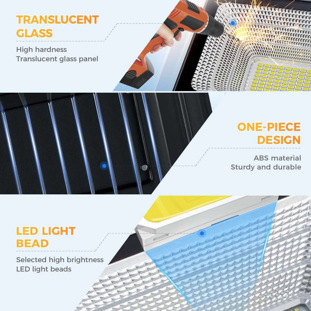 Solar Street Lights Outdoor, IP65 Waterproof, Solar Lights Outdoor with Motion Sensor and Remote Control, LED Flood Light Spotlight for Outside, Patio, Porch (300W)