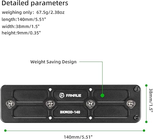 Miniatura 3 de FANAUE Placa Adaptadora de Montaje para Trípode con Carril Keymod BKMOD-140 con Tornillos de Seguridad, para Cabezal Esférico de Trípode, Compatible