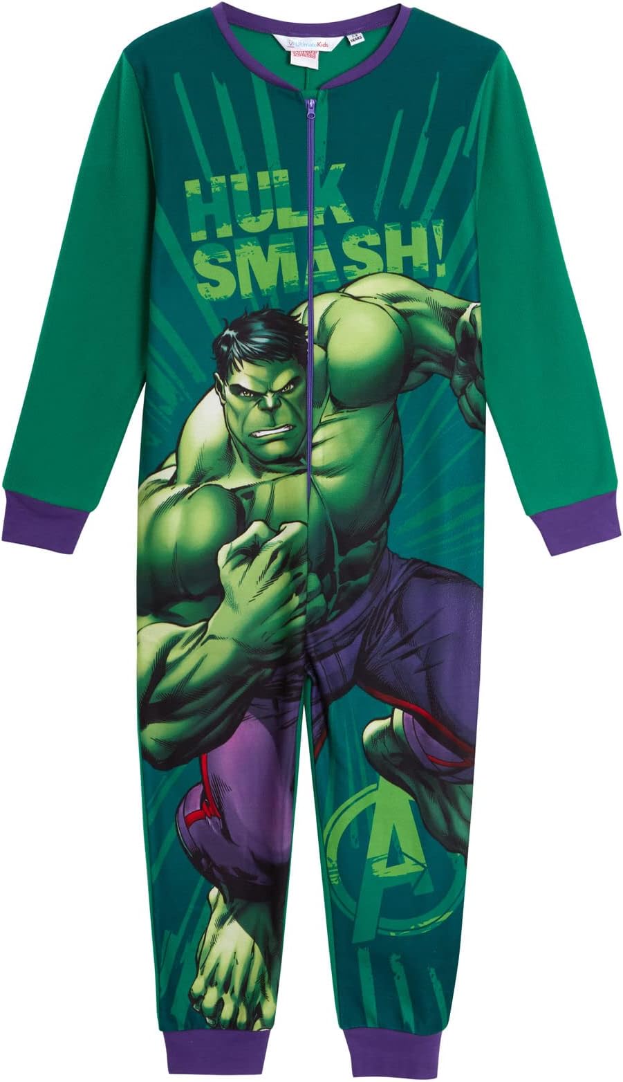 Marvel The Incredible Hulk Onesie For Boys Fleece Pyjamas All In One Sleepsuit Kids Pjs Zipped Nightwear Loungewear