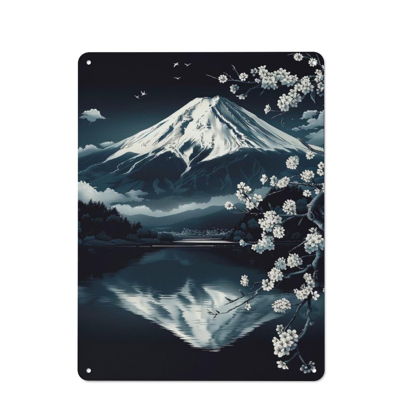Junmoney Mount Fuji Night Scene Vintage Metal Sign 40X30cm For Lounge Or Reading Corner, For Garage, Workshop And Man Cave Decoration