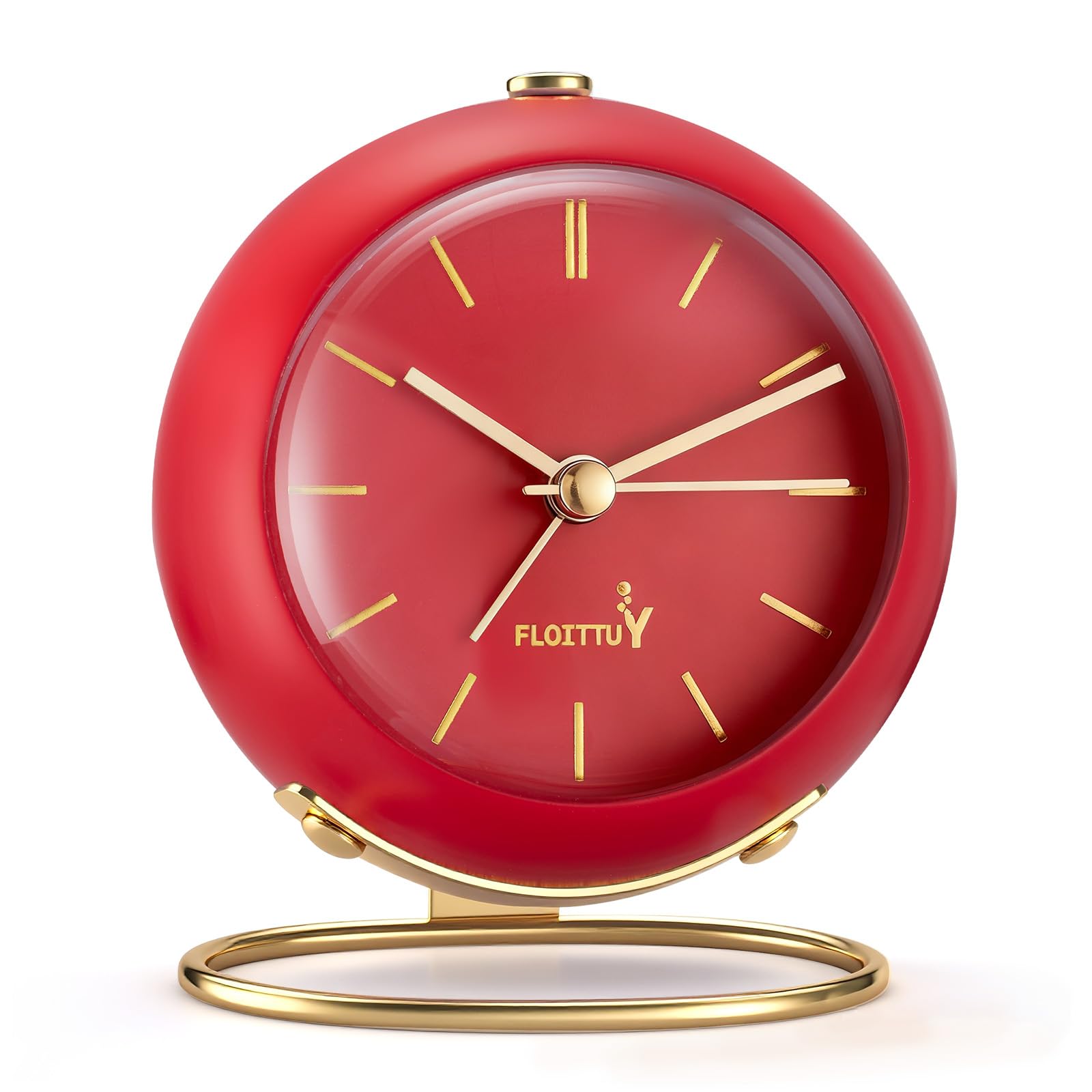FLOITTUY Reloj despertador analógico de mesa silencioso sin tictac, iluminado bajo demanda y funciona con pilas, sonidos de pitido, reloj de escritorio pequeño (rojo tomate)