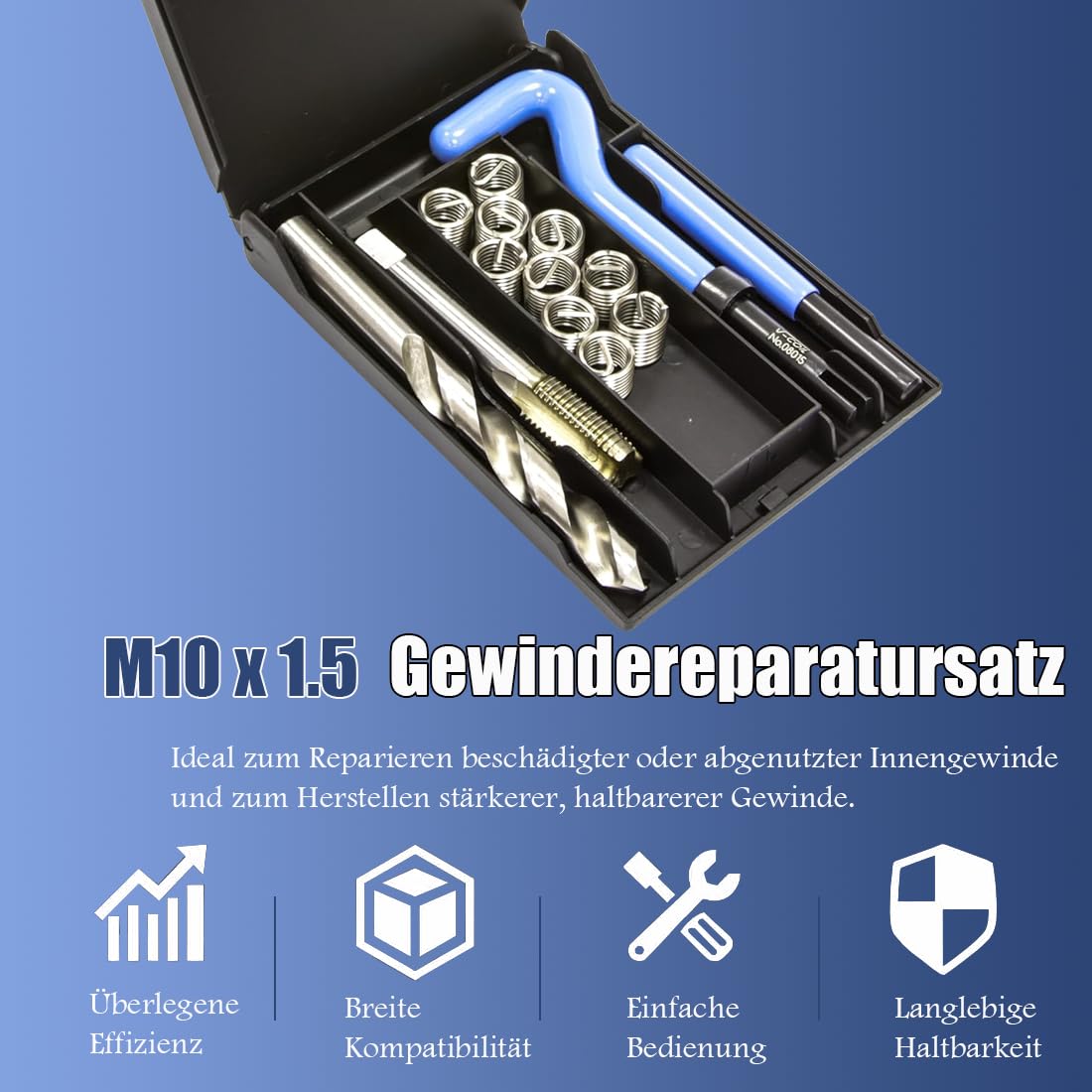 Kit di riparazione di thread M10 x 1,5 mm Helicoil Restoring Thread Tools Repair Wire Insert Kit for Helicoil Type Internal Screw Holes Repair