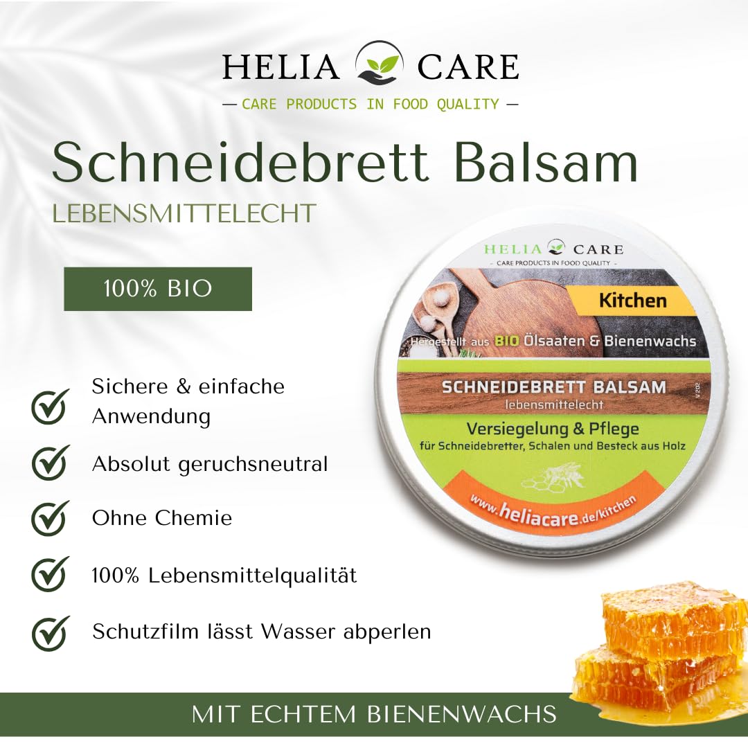 Schneidebrett Balsam - BIO Holzwachs - Bienenwachs Holzpflege aus Deutschland - Holzbalsam für Schneidebretter - Farb- und geruchlose Holzpolitur (150ml)