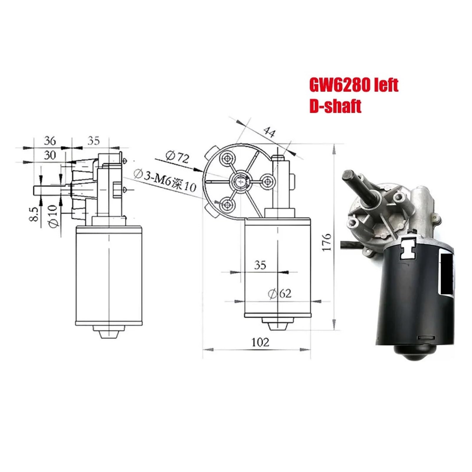 Synchronmotor 24 VDC 35 W Schneckengetriebemotor 30 50 100 U/min(Axis direction Right)