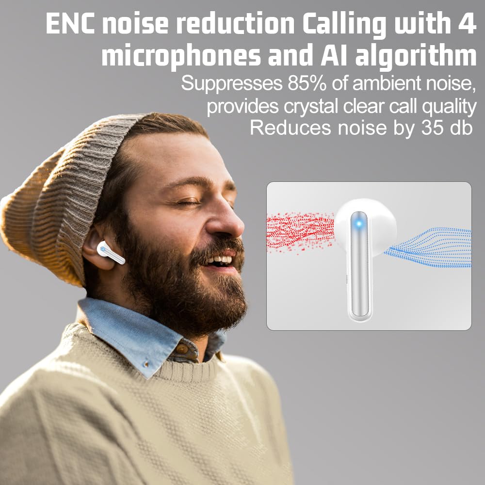 Auriculares inalámbricos Bluetooth, diafragmas de 13mm con Big Bass, Reproducción 60H, Cascos Bluetooth 5.4, IP5, 4 micros para Llamadas nítidas Aptos para iPhone y Android (Blanca Nieves)