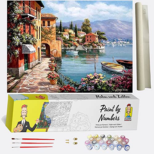 DonElton Pintar por numeros para adultos paisaje del marina - Cuadro de pintura por números adultos y para niños - Lienzo pre dibujado con numeros para pintar con pinceles y colores brillantes Cover
