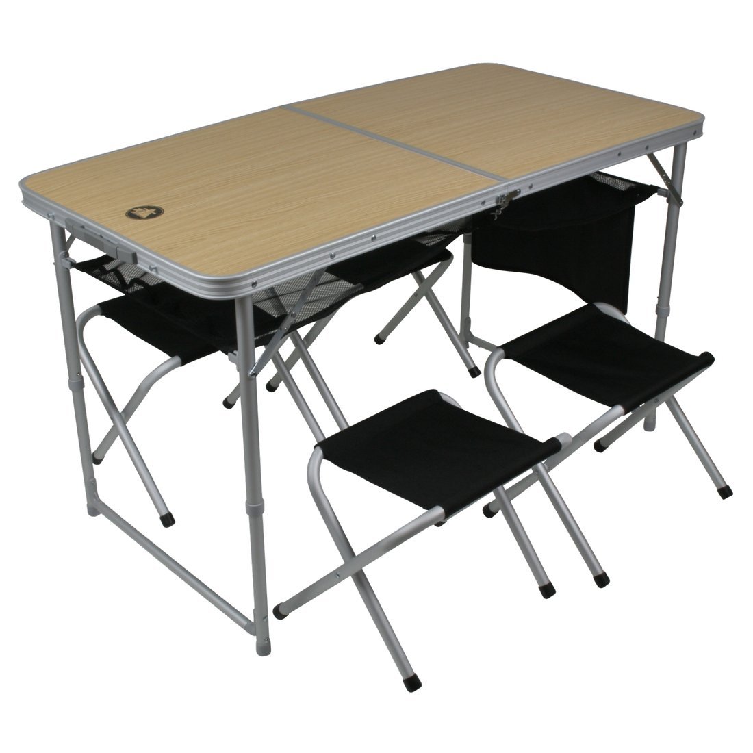 10T Ultraleichtes Tisch-Hocker-Set: 4-Personen Alu Campingtisch mit Klapptechnik für Picknick & Outdoor mit 4 Sitz-Hockern