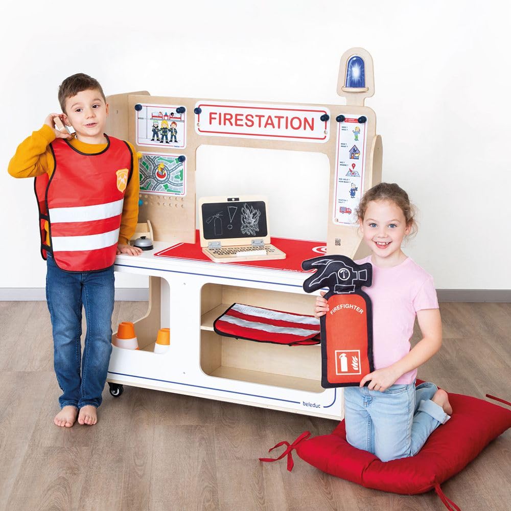 Beleduc Feuerwehr und Polizei Spielstation Holzspielzeug Set