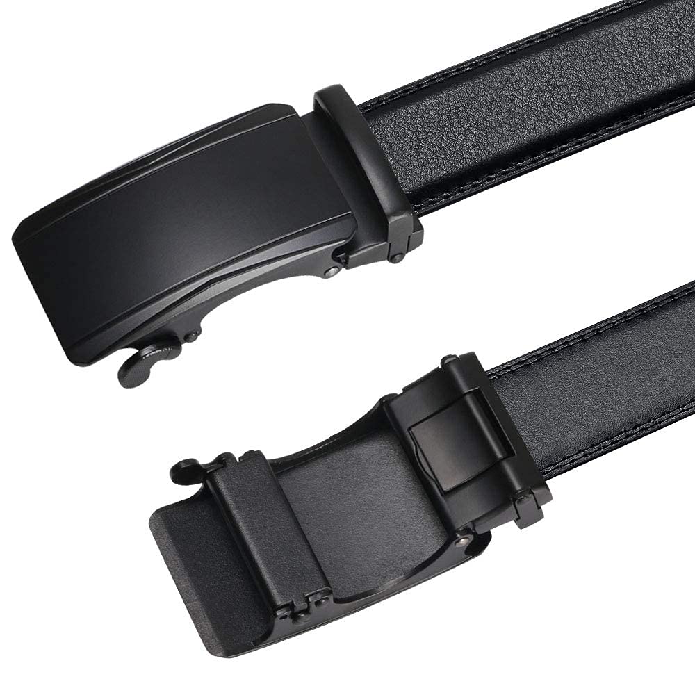 flintronic ® Cintura da Uomo in Pelle con Fibbia Automatica, Moda Cintura a Cricchetto 3.5cm * 130cm, con Portachiavi e Confezione Regalo