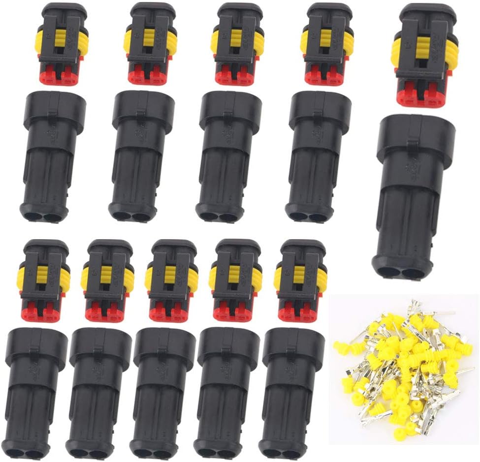 GTIWUNG 10 Kit 2 Pin Way Waterproof Electrical Wire Connector Plug Male and Female PA66 Nylon Housing 1.5mm Series Terminals for Motorcycle Scooter Auto Truck Marine