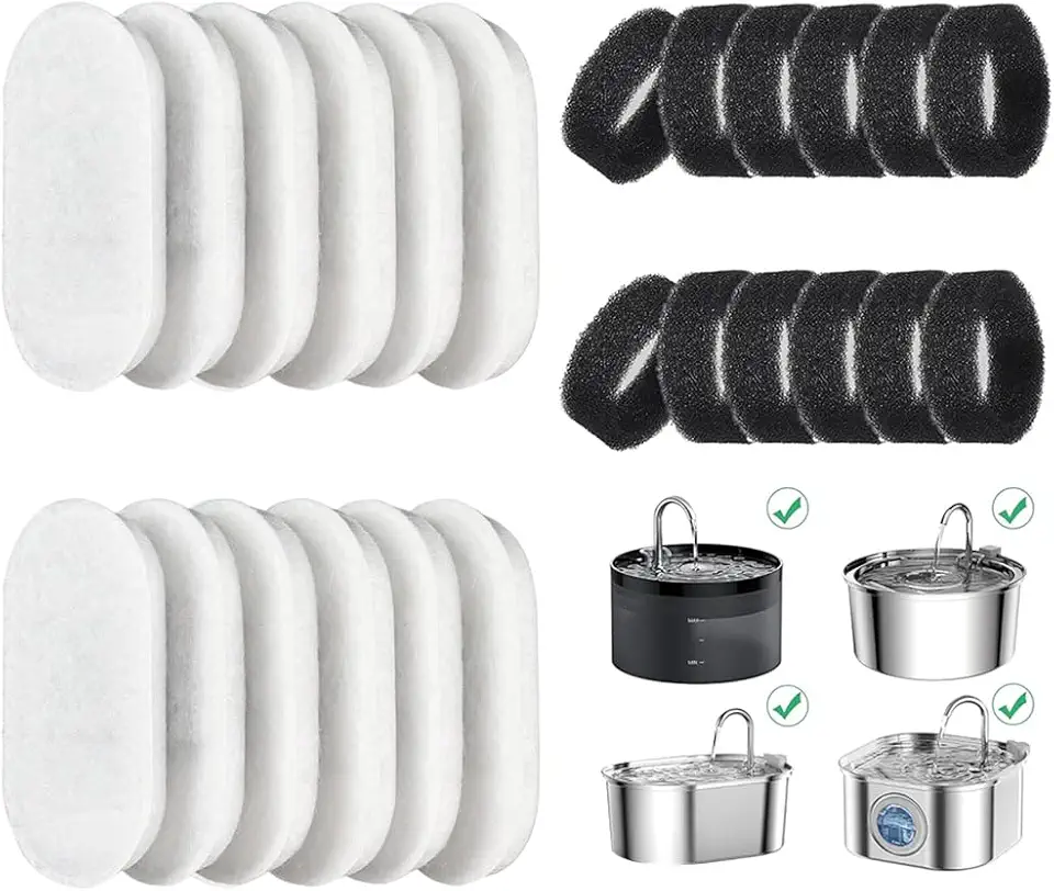 12pcs, Filtro Bebedouro Gato, Filtro para Bebedouro de Gato, Alimentadores de Aço Inoxidável para Bebedouros de Animais de Estimação Filtro de Carvão Ativado Substituído