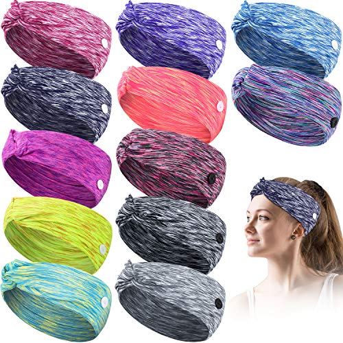 12 Pieces Wrap Headbands with Buttons, Elastic Yoga Hairbands Wide Sport Headband Stretchy Headwraps Non-slip for Women Girls Nurses Doctor Friends