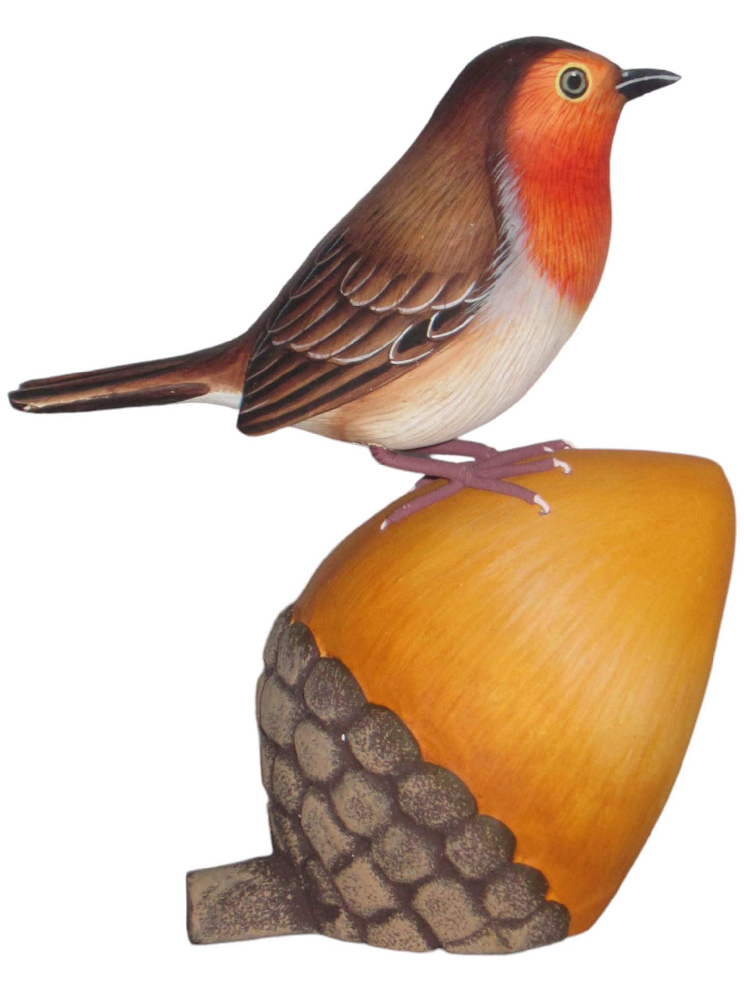 Brave Wings Red Hand Carved Wooden Bird ~ Robin Breast On A Pinecone ~ Ornament Sculpture Figurine Statue Unique Table Decoration Home Decor ~ 5273